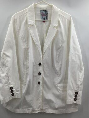 Clean Girl Women's 30/32 White Summer Blazer STRETCH Pockets Cotton Spandex L/S